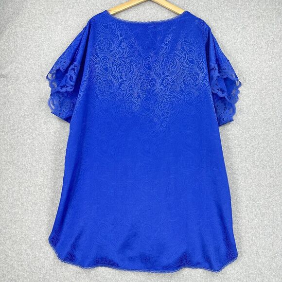 VTG Val Mode Nightgown 2X Purple Floral Lace Short Sleeve Button Front Lingerie - Picture 5 of 13